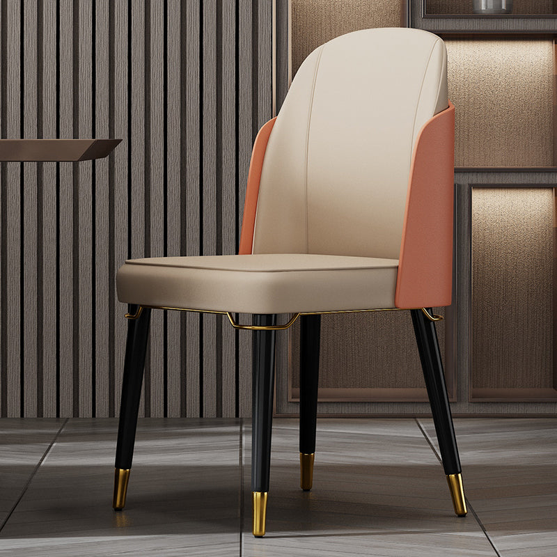 Nordic Style Wood Dining Chair PU Leather Armless Dining Chairs for Home Use Khaki-Orange 1 Piece Clearhalo ' kitchen&dining_furn' 'Dining Chairs' 'Dining Tables & Seating' 'dining_chair' 'furn' 'furn_dining_chair' 'Furniture' 'furniture_dining_chair' 'Kitchen & Dining Furniture' 'kitchen' 4097209