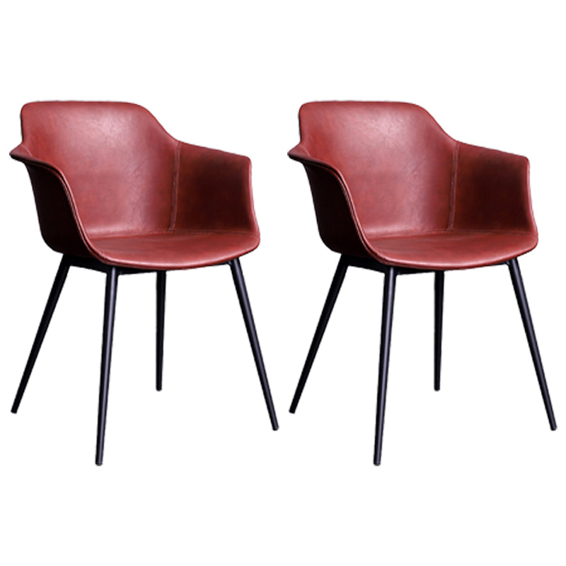 Industrial Metal Dining Room Armchair Upholstered Side Leather Chairs for Home Use Burgundy Set of 2 Clearhalo ' kitchen&dining_furn' 'Dining Chairs' 'Dining Tables & Seating' 'dining_chair' 'Furniture' 'furniture_dining_chair' 'Kitchen & Dining Furniture' 'kitchen' 4097234