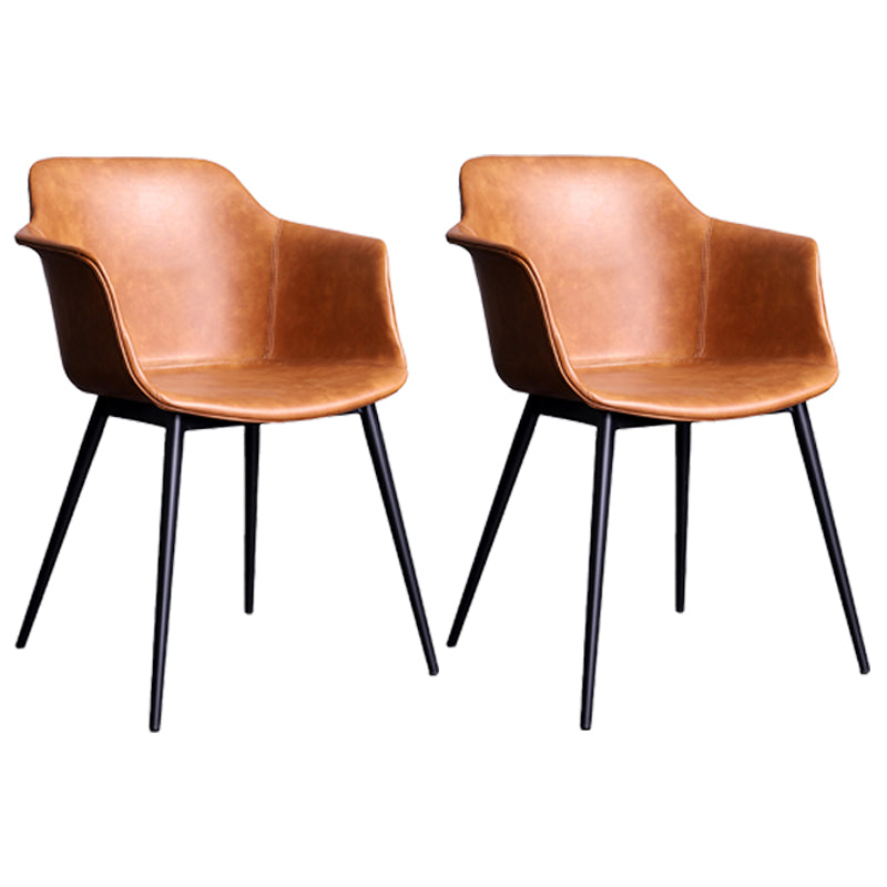 Industrial Metal Dining Room Armchair Upholstered Side Leather Chairs for Home Use Brown Set of 2 Clearhalo ' kitchen&dining_furn' 'Dining Chairs' 'Dining Tables & Seating' 'dining_chair' 'Furniture' 'furniture_dining_chair' 'Kitchen & Dining Furniture' 'kitchen' 4097240