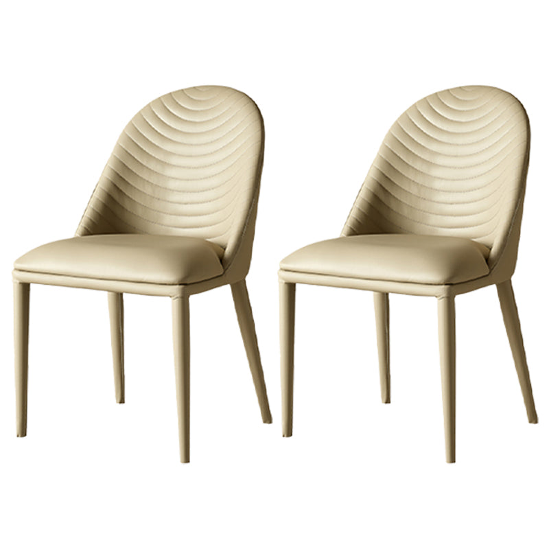 Contemporary Metal Dining Room Chairs Dining Armless Faux Leather Chairs Beige 2 Piece Set Clearhalo ' kitchen&dining_furn' 'Dining Chairs' 'Dining Tables & Seating' 'dining_chair' 'furn' 'furn_dining_chair' 'Furniture' 'furniture_dining_chair' 'Kitchen & Dining Furniture' 'kitchen' 4097273