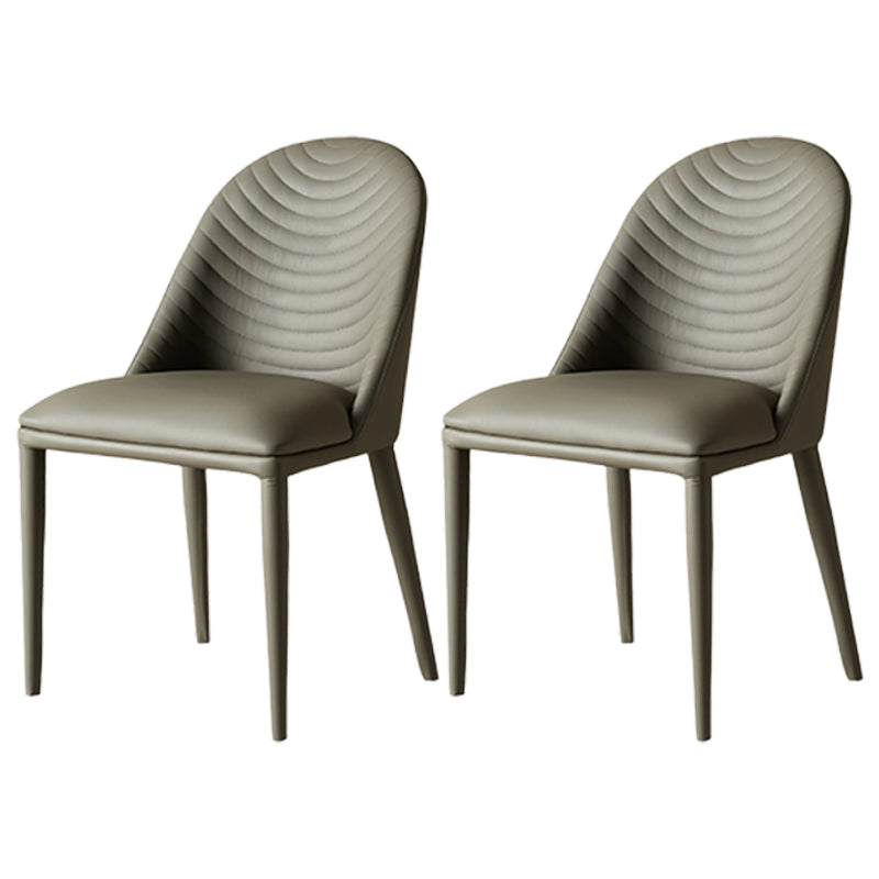 Contemporary Metal Dining Room Chairs Dining Armless Faux Leather Chairs Grey 2 Piece Set Clearhalo ' kitchen&dining_furn' 'Dining Chairs' 'Dining Tables & Seating' 'dining_chair' 'furn' 'furn_dining_chair' 'Furniture' 'furniture_dining_chair' 'Kitchen & Dining Furniture' 'kitchen' 4097286