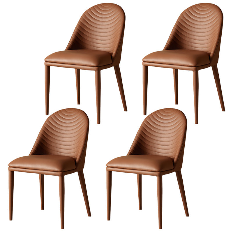 Contemporary Metal Dining Room Chairs Dining Armless Faux Leather Chairs Brown 4 Piece Set Clearhalo ' kitchen&dining_furn' 'Dining Chairs' 'Dining Tables & Seating' 'dining_chair' 'furn' 'furn_dining_chair' 'Furniture' 'furniture_dining_chair' 'Kitchen & Dining Furniture' 'kitchen' 4097287