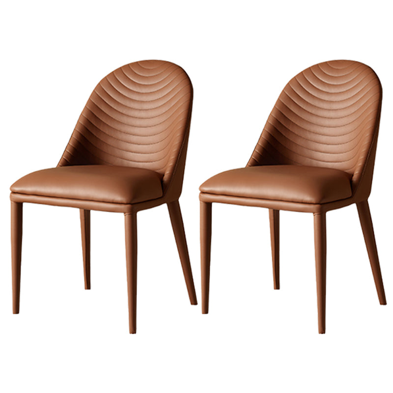 Contemporary Metal Dining Room Chairs Dining Armless Faux Leather Chairs Brown 2 Piece Set Clearhalo ' kitchen&dining_furn' 'Dining Chairs' 'Dining Tables & Seating' 'dining_chair' 'furn' 'furn_dining_chair' 'Furniture' 'furniture_dining_chair' 'Kitchen & Dining Furniture' 'kitchen' 4097292