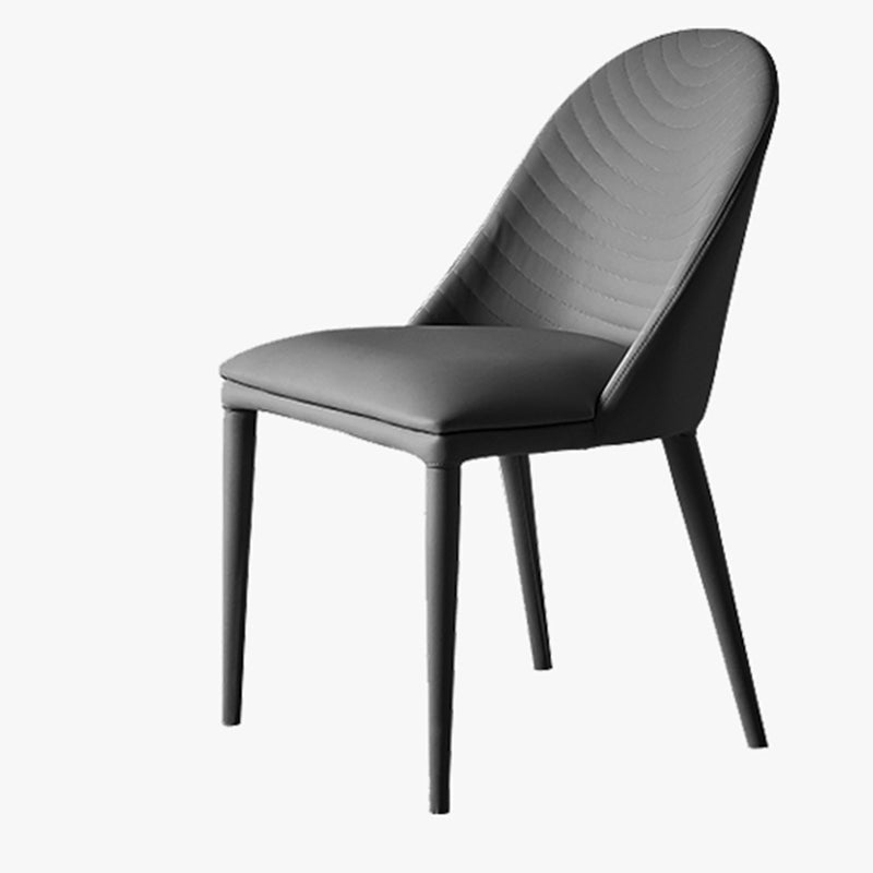 Contemporary Metal Dining Room Chairs Dining Armless Faux Leather Chairs Dark Gray 1 Piece Clearhalo ' kitchen&dining_furn' 'Dining Chairs' 'Dining Tables & Seating' 'dining_chair' 'furn' 'furn_dining_chair' 'Furniture' 'furniture_dining_chair' 'Kitchen & Dining Furniture' 'kitchen' 4097294