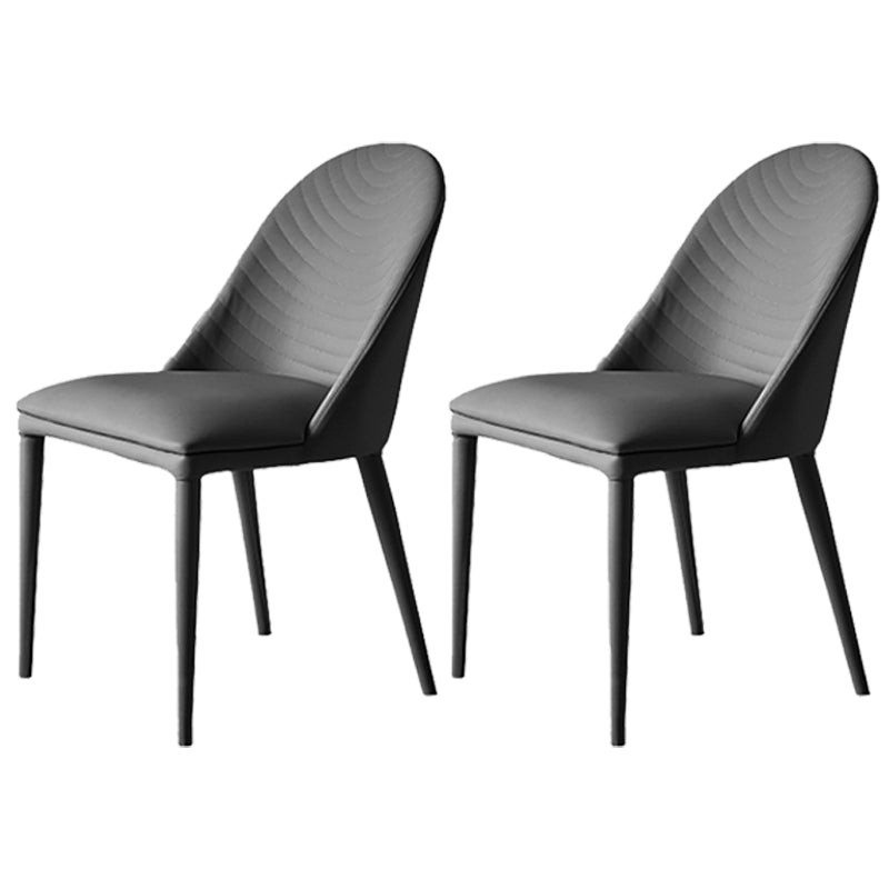 Contemporary Metal Dining Room Chairs Dining Armless Faux Leather Chairs Dark Gray 2 Piece Set Clearhalo ' kitchen&dining_furn' 'Dining Chairs' 'Dining Tables & Seating' 'dining_chair' 'furn' 'furn_dining_chair' 'Furniture' 'furniture_dining_chair' 'Kitchen & Dining Furniture' 'kitchen' 4097295