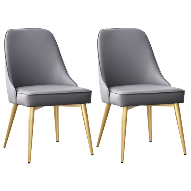 Nordic Style Metal Dining Armless Chair Upholstered Fabric Dining Side Chair Grey 2 Piece Set Brass Gold Clearhalo ' kitchen&dining_furn' 'Dining Chairs' 'Dining Tables & Seating' 'dining_chair' 'furn' 'furn_dining_chair' 'Furniture' 'furniture_dining_chair' 'Kitchen & Dining Furniture' 'kitchen' 4097314