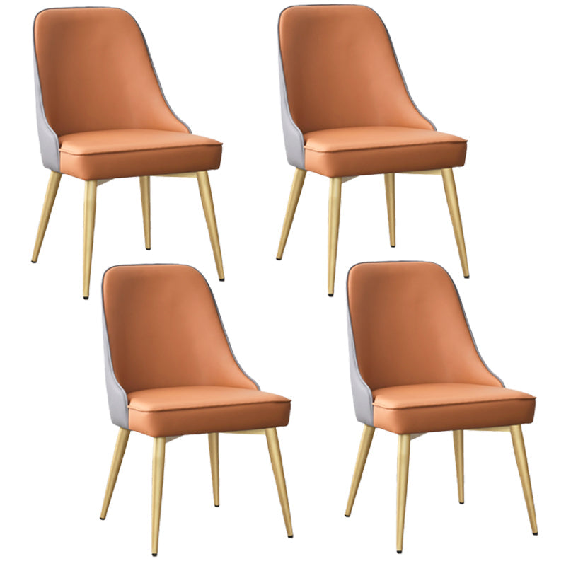 Nordic Style Metal Dining Armless Chair Upholstered Fabric Dining Side Chair Brown 4 Piece Set Brass Gold Clearhalo ' kitchen&dining_furn' 'Dining Chairs' 'Dining Tables & Seating' 'dining_chair' 'furn' 'furn_dining_chair' 'Furniture' 'furniture_dining_chair' 'Kitchen & Dining Furniture' 'kitchen' 4097316