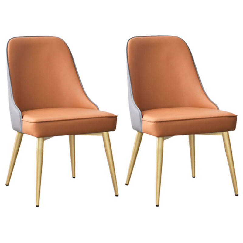 Nordic Style Metal Dining Armless Chair Upholstered Fabric Dining Side Chair Brown 2 Piece Set Brass Gold Clearhalo ' kitchen&dining_furn' 'Dining Chairs' 'Dining Tables & Seating' 'dining_chair' 'furn' 'furn_dining_chair' 'Furniture' 'furniture_dining_chair' 'Kitchen & Dining Furniture' 'kitchen' 4097320