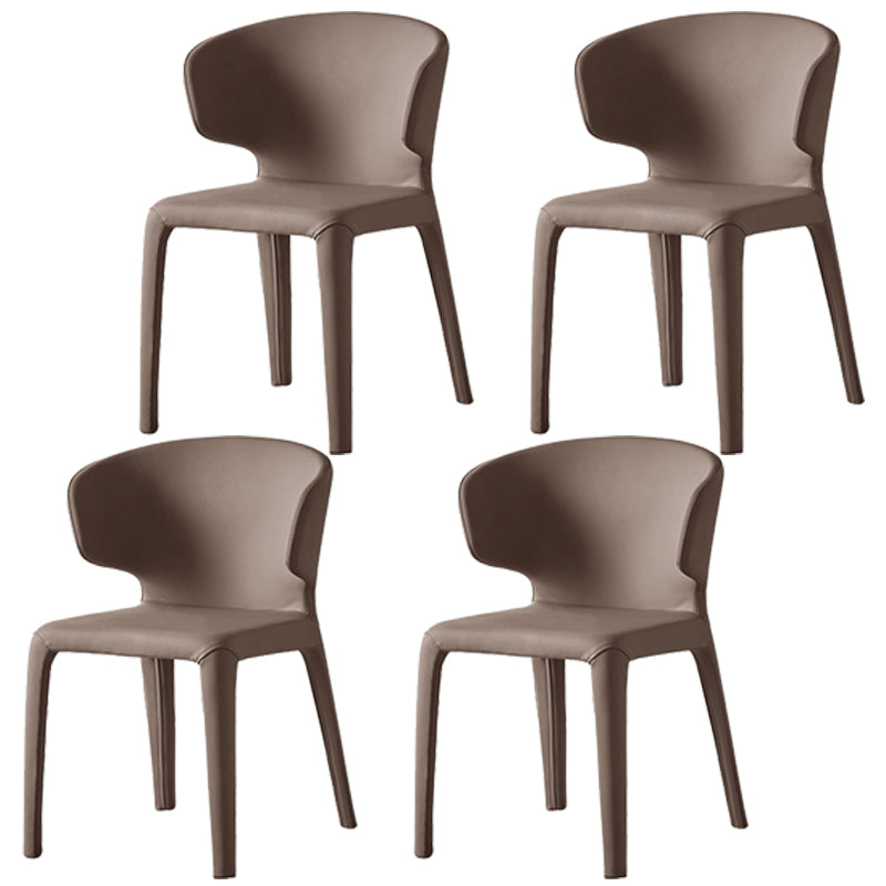 Modern Indoor-Outdoor Dining Room Chairs Dining Armless Faux Leather Chairs Brown 4 Piece Set Clearhalo ' kitchen&dining_furn' 'Dining Chairs' 'Dining Tables & Seating' 'dining_chair' 'furn' 'furn_dining_chair' 'Furniture' 'furniture_dining_chair' 'Kitchen & Dining Furniture' 'kitchen' 4097349