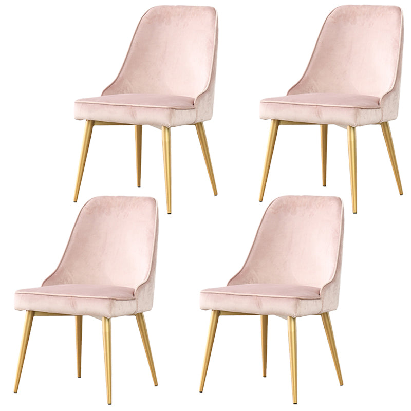 Nordic Style Dining Armless Chair Upholstered Fabric Dining Side Chair for Home Use Light Pink 4 Piece Set Clearhalo ' kitchen&dining_furn' 'Dining Chairs' 'Dining Tables & Seating' 'dining_chair' 'furn' 'furn_dining_chair' 'Furniture' 'furniture_dining_chair' 'Kitchen & Dining Furniture' 'kitchen' 4097420