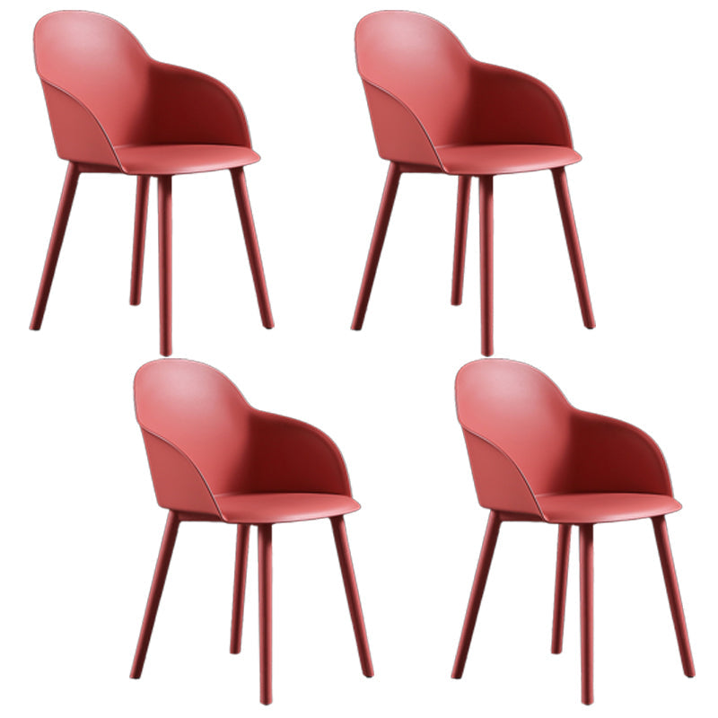 Contemporary Style Dining Chair Kitchen Arm Side Chair with Plastic Legs Rose Red 4 Piece Set Clearhalo ' kitchen&dining_furn' 'Dining Chairs' 'Dining Tables & Seating' 'dining_chair' 'furn' 'furn_dining_chair' 'Furniture' 'furniture_dining_chair' 'Kitchen & Dining Furniture' 'kitchen' 4097463