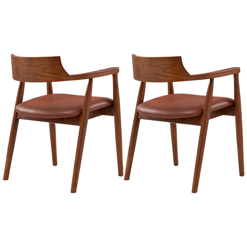Contemporary Leather Dining Room Arm Chair Wood Open Back Dining Chair Walnut Brown 2 Piece Set Clearhalo ' kitchen&dining_furn' 'Dining Chairs' 'Dining Tables & Seating' 'dining_chair' 'furn' 'furn_dining_chair' 'Furniture' 'furniture_dining_chair' 'Kitchen & Dining Furniture' 'kitchen' 4097481