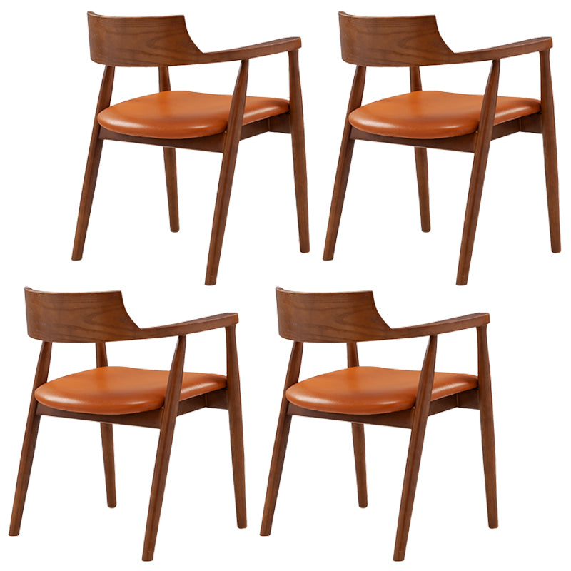 Contemporary Leather Dining Room Arm Chair Wood Open Back Dining Chair Walnut Yellow 4 Piece Set Clearhalo ' kitchen&dining_furn' 'Dining Chairs' 'Dining Tables & Seating' 'dining_chair' 'furn' 'furn_dining_chair' 'Furniture' 'furniture_dining_chair' 'Kitchen & Dining Furniture' 'kitchen' 4097501