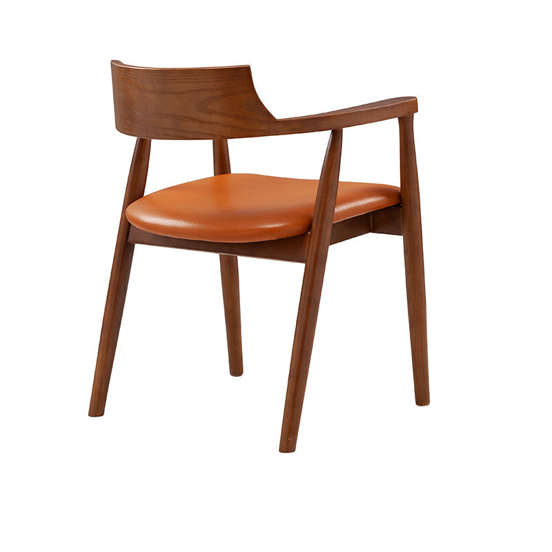 Contemporary Leather Dining Room Arm Chair Wood Open Back Dining Chair Walnut Yellow 1 Piece Clearhalo ' kitchen&dining_furn' 'Dining Chairs' 'Dining Tables & Seating' 'dining_chair' 'furn' 'furn_dining_chair' 'Furniture' 'furniture_dining_chair' 'Kitchen & Dining Furniture' 'kitchen' 4097502