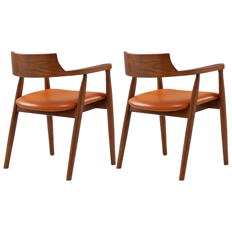 Contemporary Leather Dining Room Arm Chair Wood Open Back Dining Chair Walnut Yellow 2 Piece Set Clearhalo ' kitchen&dining_furn' 'Dining Chairs' 'Dining Tables & Seating' 'dining_chair' 'furn' 'furn_dining_chair' 'Furniture' 'furniture_dining_chair' 'Kitchen & Dining Furniture' 'kitchen' 4097503