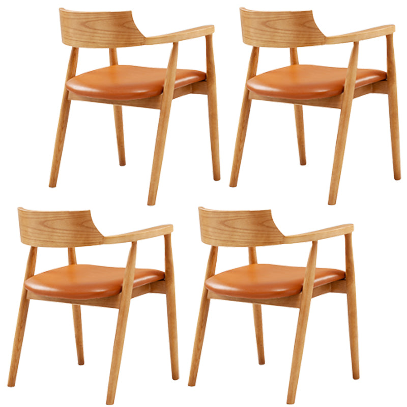 Contemporary Leather Dining Room Arm Chair Wood Open Back Dining Chair Natural Yellow 4 Piece Set Clearhalo ' kitchen&dining_furn' 'Dining Chairs' 'Dining Tables & Seating' 'dining_chair' 'furn' 'furn_dining_chair' 'Furniture' 'furniture_dining_chair' 'Kitchen & Dining Furniture' 'kitchen' 4097519