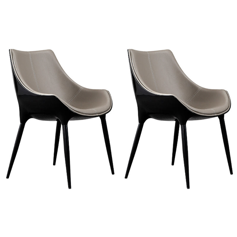 Indoor Modern Style Side Chair Solid Back Metal Upholstered Dining Room Chair (Set of 2) Dark Gray-Black Clearhalo ' kitchen&dining_furn' 'Dining Chairs' 'Dining Tables & Seating' 'dining_chair' 'furn' 'furn_dining_chair' 'Furniture' 'furniture_dining_chair' 'Kitchen & Dining Furniture' 'kitchen' 4097560