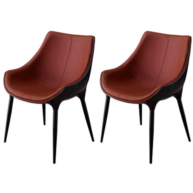 Modern Style Home Side Chair Solid Back Metal Upholstered Dining Room Chair (Set of 2) Red Brown Clearhalo ' kitchen&dining_furn' 'Dining Chairs' 'Dining Tables & Seating' 'dining_chair' 'furn' 'furn_dining_chair' 'Furniture' 'furniture_dining_chair' 'Kitchen & Dining Furniture' 'kitchen' 4097569