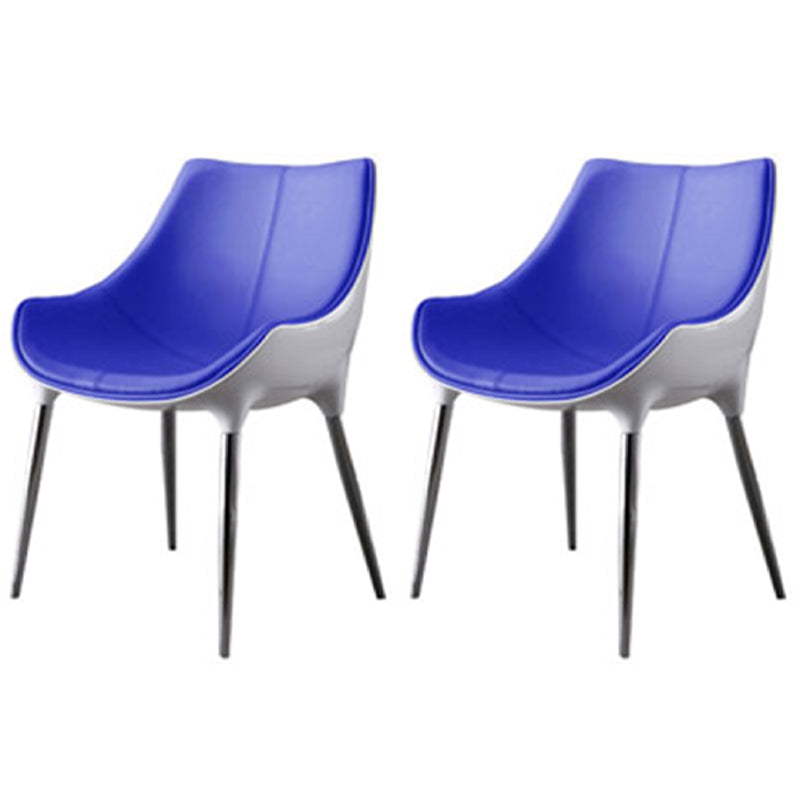 Modern Style Home Side Chair Solid Back Metal Upholstered Dining Room Chair (Set of 2) Dark Blue-White Clearhalo ' kitchen&dining_furn' 'Dining Chairs' 'Dining Tables & Seating' 'dining_chair' 'furn' 'furn_dining_chair' 'Furniture' 'furniture_dining_chair' 'Kitchen & Dining Furniture' 'kitchen' 4097576