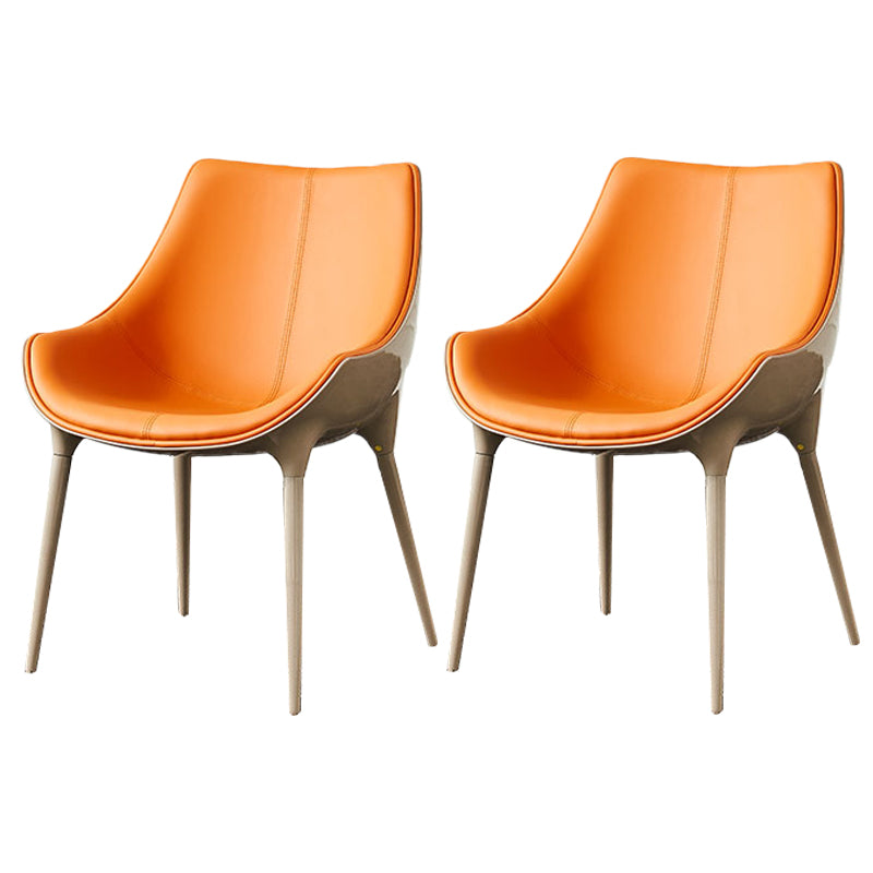 Modern Style Home Side Chair Solid Back Metal Upholstered Dining Room Chair (Set of 2) Orange Clearhalo ' kitchen&dining_furn' 'Dining Chairs' 'Dining Tables & Seating' 'dining_chair' 'furn' 'furn_dining_chair' 'Furniture' 'furniture_dining_chair' 'Kitchen & Dining Furniture' 'kitchen' 4097582