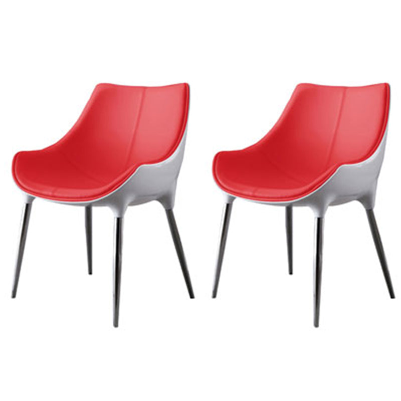 Modern Style Home Side Chair Solid Back Metal Upholstered Dining Room Chair (Set of 2) Red-White Clearhalo ' kitchen&dining_furn' 'Dining Chairs' 'Dining Tables & Seating' 'dining_chair' 'furn' 'furn_dining_chair' 'Furniture' 'furniture_dining_chair' 'Kitchen & Dining Furniture' 'kitchen' 4097584