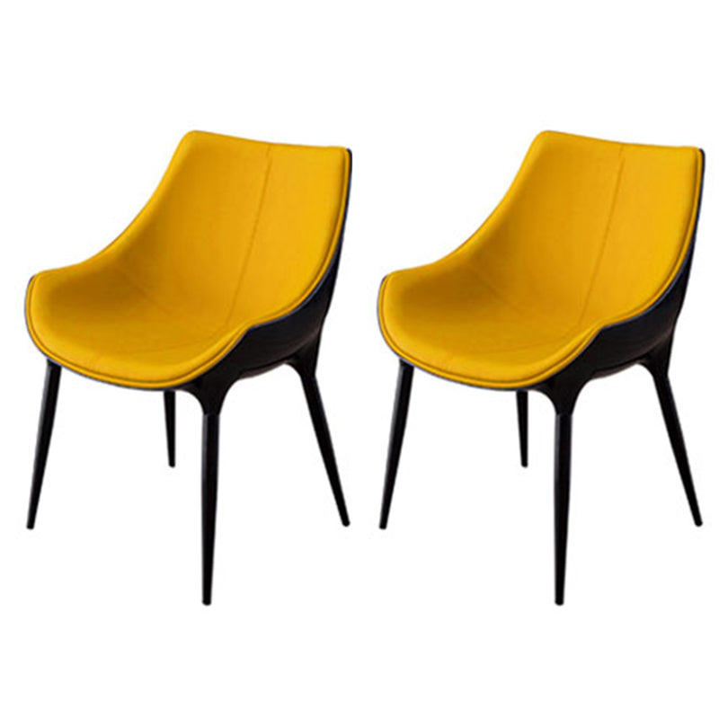Modern Style Home Side Chair Solid Back Metal Upholstered Dining Room Chair (Set of 2) Yellow Black Clearhalo ' kitchen&dining_furn' 'Dining Chairs' 'Dining Tables & Seating' 'dining_chair' 'furn' 'furn_dining_chair' 'Furniture' 'furniture_dining_chair' 'Kitchen & Dining Furniture' 'kitchen' 4097593