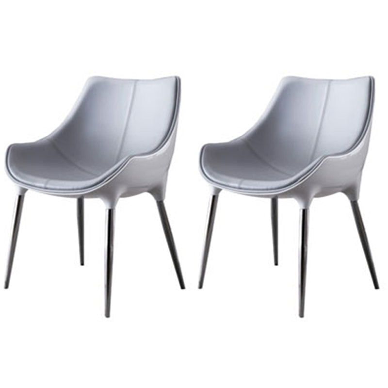 Modern Style Home Side Chair Solid Back Metal Upholstered Dining Room Chair (Set of 2) Gray-White Clearhalo ' kitchen&dining_furn' 'Dining Chairs' 'Dining Tables & Seating' 'dining_chair' 'furn' 'furn_dining_chair' 'Furniture' 'furniture_dining_chair' 'Kitchen & Dining Furniture' 'kitchen' 4097594