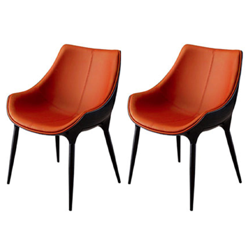 Modern Style Home Side Chair Solid Back Metal Upholstered Dining Room Chair (Set of 2) Orange Black Clearhalo ' kitchen&dining_furn' 'Dining Chairs' 'Dining Tables & Seating' 'dining_chair' 'furn' 'furn_dining_chair' 'Furniture' 'furniture_dining_chair' 'Kitchen & Dining Furniture' 'kitchen' 4097595