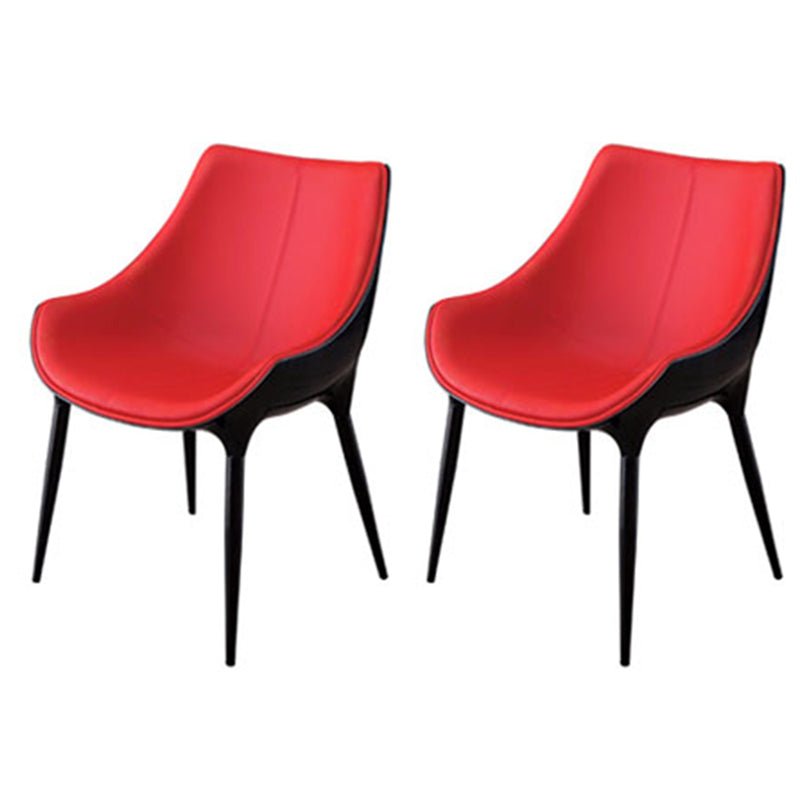Modern Style Home Side Chair Solid Back Metal Upholstered Dining Room Chair (Set of 2) Red-Black Clearhalo ' kitchen&dining_furn' 'Dining Chairs' 'Dining Tables & Seating' 'dining_chair' 'furn' 'furn_dining_chair' 'Furniture' 'furniture_dining_chair' 'Kitchen & Dining Furniture' 'kitchen' 4097596