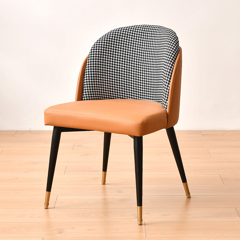 Nordic Style Metal Dining Chair Upholstered Fabric Dining Side Chair for Home Use Black-White-Yellow 1 Piece Clearhalo ' kitchen&dining_furn' 'Dining Chairs' 'Dining Tables & Seating' 'dining_chair' 'furn' 'furn_dining_chair' 'Furniture' 'furniture_dining_chair' 'Kitchen & Dining Furniture' 'kitchen' 4097657