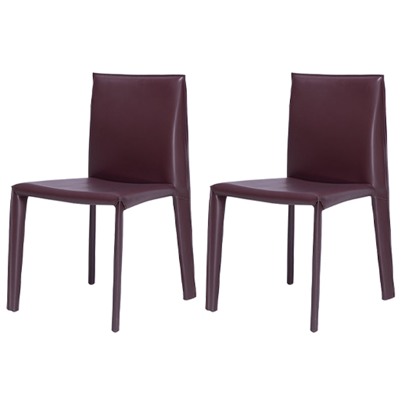 Modern Indoor-Outdoor Dining Room Chairs Dining Armless Leather Chairs (Set of 2) Burgundy Clearhalo ' kitchen&dining_furn' 'Dining Chairs' 'Dining Tables & Seating' 'dining_chair' 'furn' 'furn_dining_chair' 'Furniture' 'furniture_dining_chair' 'Kitchen & Dining Furniture' 'kitchen' 4097662