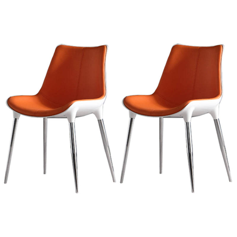 Contemporary Style Kitchen Metal Dining Chair Dining Armless Side Chairs Orange 2 Piece Set Clearhalo ' kitchen&dining_furn' 'Dining Chairs' 'Dining Tables & Seating' 'dining_chair' 'furn' 'furn_dining_chair' 'Furniture' 'furniture_dining_chair' 'Kitchen & Dining Furniture' 'kitchen' 4097754