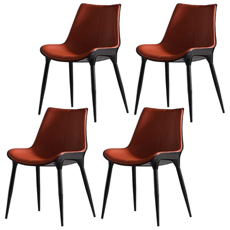 Contemporary Style Kitchen Metal Dining Chair Dining Armless Side Chairs Red Brown 4 Piece Set Clearhalo ' kitchen&dining_furn' 'Dining Chairs' 'Dining Tables & Seating' 'dining_chair' 'furn' 'furn_dining_chair' 'Furniture' 'furniture_dining_chair' 'Kitchen & Dining Furniture' 'kitchen' 4097764