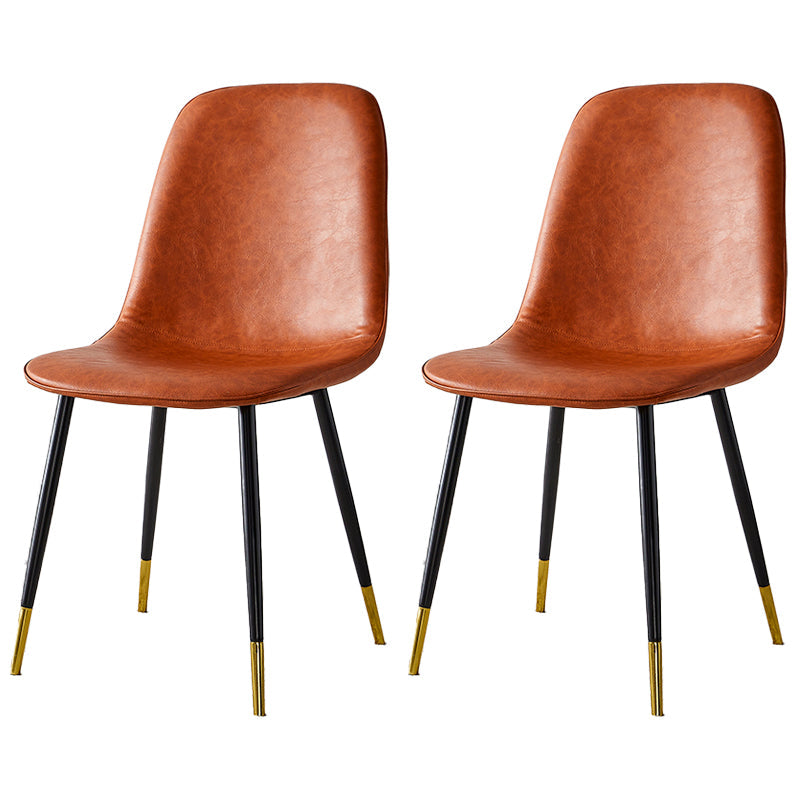 Upholstered Armless Dining Chairs Home Side Chairs with Metal Legs (Set of 2) Light Brown Brass Gold Clearhalo ' kitchen&dining_furn' 'Dining Chairs' 'Dining Tables & Seating' 'dining_chair' 'furn' 'furn_dining_chair' 'Furniture' 'furniture_dining_chair' 'Kitchen & Dining Furniture' 'kitchen' 4097786