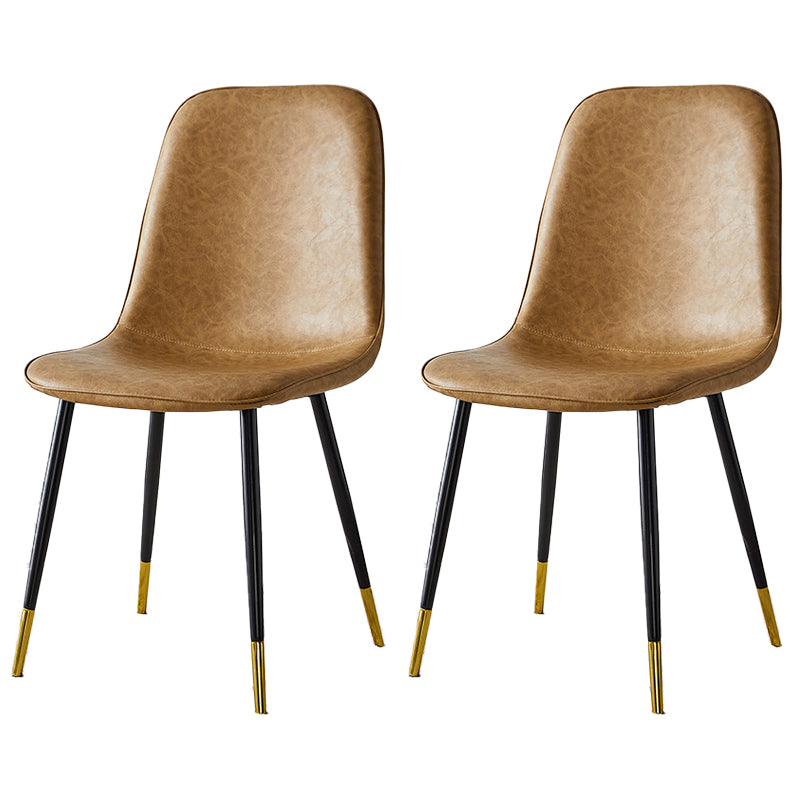 Upholstered Armless Dining Chairs Home Side Chairs with Metal Legs (Set of 2) Camel Brass Gold Clearhalo ' kitchen&dining_furn' 'Dining Chairs' 'Dining Tables & Seating' 'dining_chair' 'furn' 'furn_dining_chair' 'Furniture' 'furniture_dining_chair' 'Kitchen & Dining Furniture' 'kitchen' 4097793