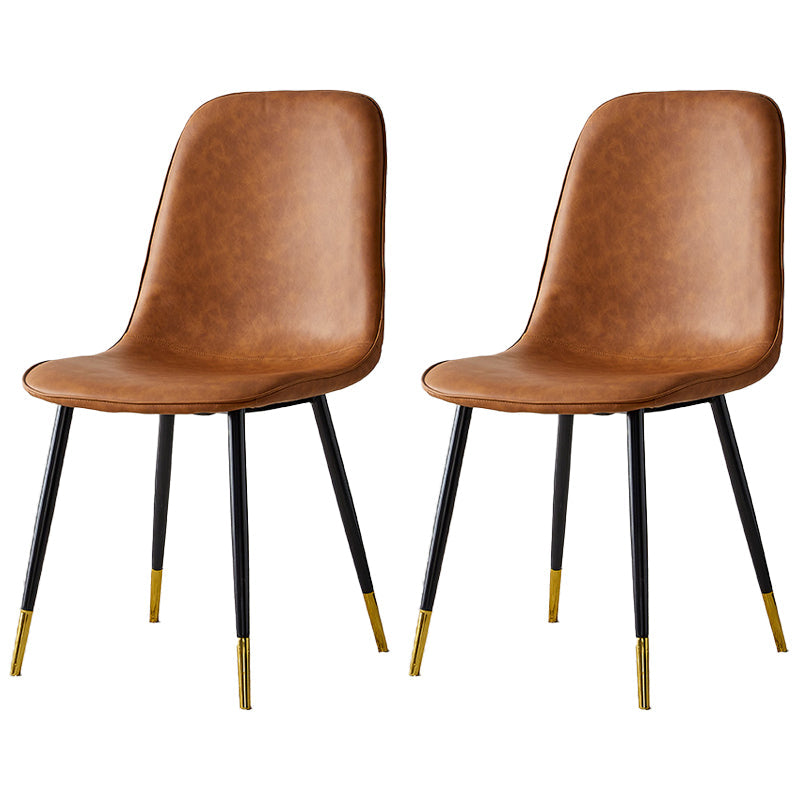 Upholstered Armless Dining Chairs Home Side Chairs with Metal Legs (Set of 2) Brown Brass Gold Clearhalo ' kitchen&dining_furn' 'Dining Chairs' 'Dining Tables & Seating' 'dining_chair' 'furn' 'furn_dining_chair' 'Furniture' 'furniture_dining_chair' 'Kitchen & Dining Furniture' 'kitchen' 4097798
