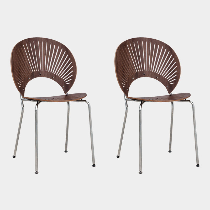 Industrial Style Dining Side Chair Metal Open Back Dining Chairs for Kitchen Walnut 2 Piece Set Clearhalo ' kitchen&dining_furn' 'Dining Chairs' 'Dining Tables & Seating' 'dining_chair' 'furn' 'furn_dining_chair' 'Furniture' 'furniture_dining_chair' 'Kitchen & Dining Furniture' 'kitchen' 4097823