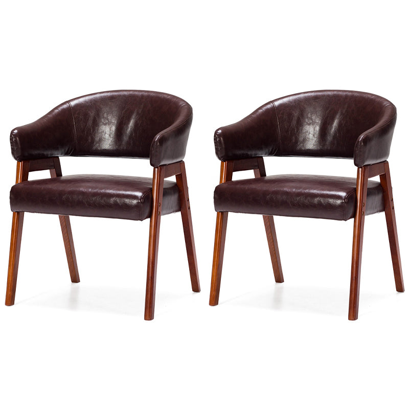 Modern Dining Arm Chair Upholstered Armchair with Wood Legs (Set of 2) Dark Brown Walnut Clearhalo ' kitchen&dining_furn' 'Dining Chairs' 'Dining Tables & Seating' 'dining_chair' 'furn' 'furn_dining_chair' 'Furniture' 'furniture_dining_chair' 'Kitchen & Dining Furniture' 'kitchen' 4097913