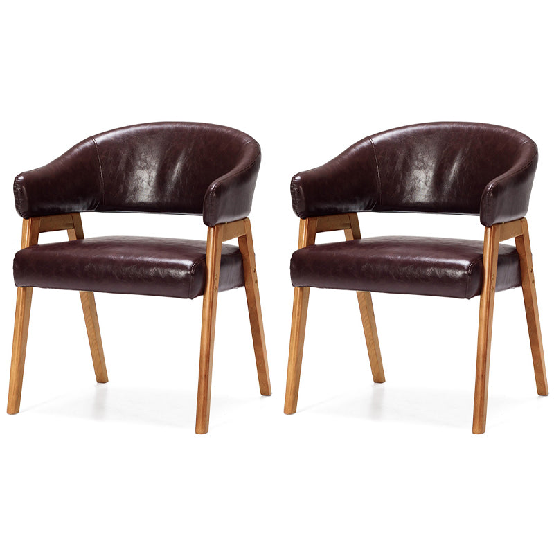 Modern Dining Arm Chair Upholstered Armchair with Wood Legs (Set of 2) Dark Brown Natural Wood Clearhalo ' kitchen&dining_furn' 'Dining Chairs' 'Dining Tables & Seating' 'dining_chair' 'furn' 'furn_dining_chair' 'Furniture' 'furniture_dining_chair' 'Kitchen & Dining Furniture' 'kitchen' 4097927
