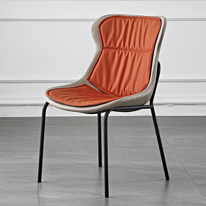 Industrial Style Leather Dining Chairs Solid Back Armless Dining Side Chairs Orange 1 Piece Clearhalo ' kitchen&dining_furn' 'Dining Chairs' 'Dining Tables & Seating' 'dining_chair' 'furn' 'furn_dining_chair' 'Furniture' 'furniture_dining_chair' 'Kitchen & Dining Furniture' 'kitchen' 4098036