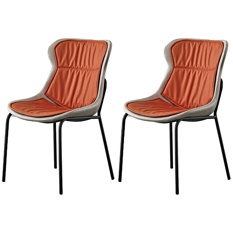Industrial Style Leather Dining Chairs Solid Back Armless Dining Side Chairs Orange 2 Piece Set Clearhalo ' kitchen&dining_furn' 'Dining Chairs' 'Dining Tables & Seating' 'dining_chair' 'furn' 'furn_dining_chair' 'Furniture' 'furniture_dining_chair' 'Kitchen & Dining Furniture' 'kitchen' 4098038