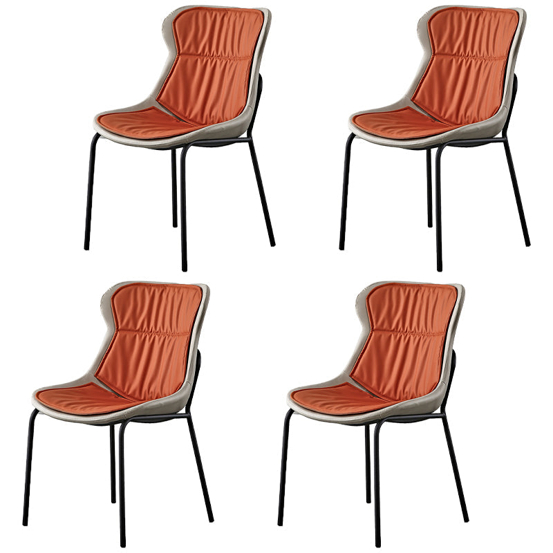 Industrial Style Leather Dining Chairs Solid Back Armless Dining Side Chairs Orange 4 Piece Set Clearhalo ' kitchen&dining_furn' 'Dining Chairs' 'Dining Tables & Seating' 'dining_chair' 'furn' 'furn_dining_chair' 'Furniture' 'furniture_dining_chair' 'Kitchen & Dining Furniture' 'kitchen' 4098041