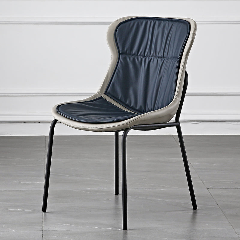 Industrial Style Leather Dining Chairs Solid Back Armless Dining Side Chairs Navy Blue 1 Piece Clearhalo ' kitchen&dining_furn' 'Dining Chairs' 'Dining Tables & Seating' 'dining_chair' 'furn' 'furn_dining_chair' 'Furniture' 'furniture_dining_chair' 'Kitchen & Dining Furniture' 'kitchen' 4098043