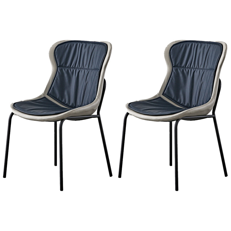 Industrial Style Leather Dining Chairs Solid Back Armless Dining Side Chairs Navy Blue 2 Piece Set Clearhalo ' kitchen&dining_furn' 'Dining Chairs' 'Dining Tables & Seating' 'dining_chair' 'furn' 'furn_dining_chair' 'Furniture' 'furniture_dining_chair' 'Kitchen & Dining Furniture' 'kitchen' 4098045