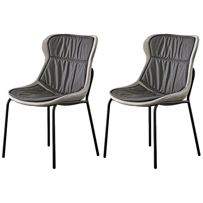 Industrial Style Leather Dining Chairs Solid Back Armless Dining Side Chairs Dark Gray 2 Piece Set Clearhalo ' kitchen&dining_furn' 'Dining Chairs' 'Dining Tables & Seating' 'dining_chair' 'furn' 'furn_dining_chair' 'Furniture' 'furniture_dining_chair' 'Kitchen & Dining Furniture' 'kitchen' 4098051