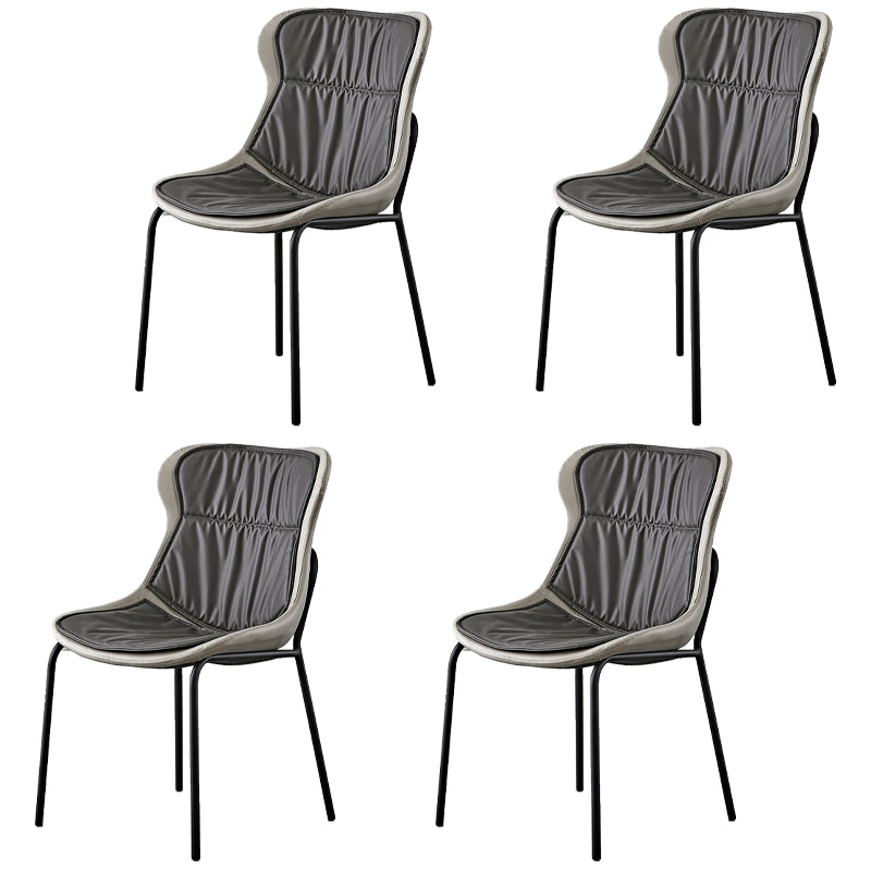 Industrial Style Leather Dining Chairs Solid Back Armless Dining Side Chairs Dark Gray 4 Piece Set Clearhalo ' kitchen&dining_furn' 'Dining Chairs' 'Dining Tables & Seating' 'dining_chair' 'furn' 'furn_dining_chair' 'Furniture' 'furniture_dining_chair' 'Kitchen & Dining Furniture' 'kitchen' 4098052