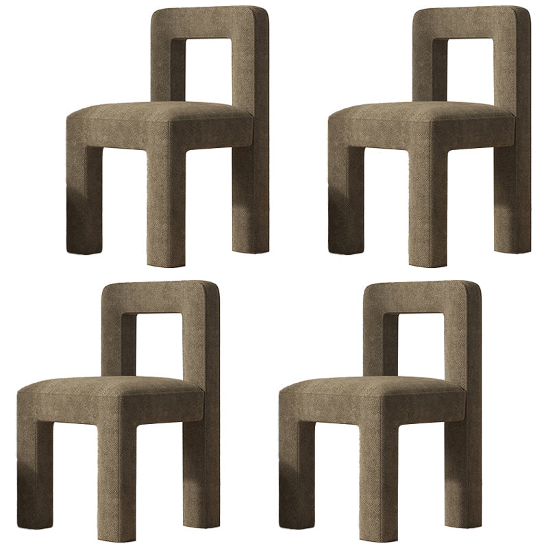 Scandinavian Style Open Back Dining Side Chair Linen Fabric Armless Dining Chairs Dark Khaki 4 Piece Set Clearhalo ' kitchen&dining_furn' 'Dining Chairs' 'Dining Tables & Seating' 'dining_chair' 'furn' 'furn_dining_chair' 'Furniture' 'furniture_dining_chair' 'Kitchen & Dining Furniture' 'kitchen' 4098061