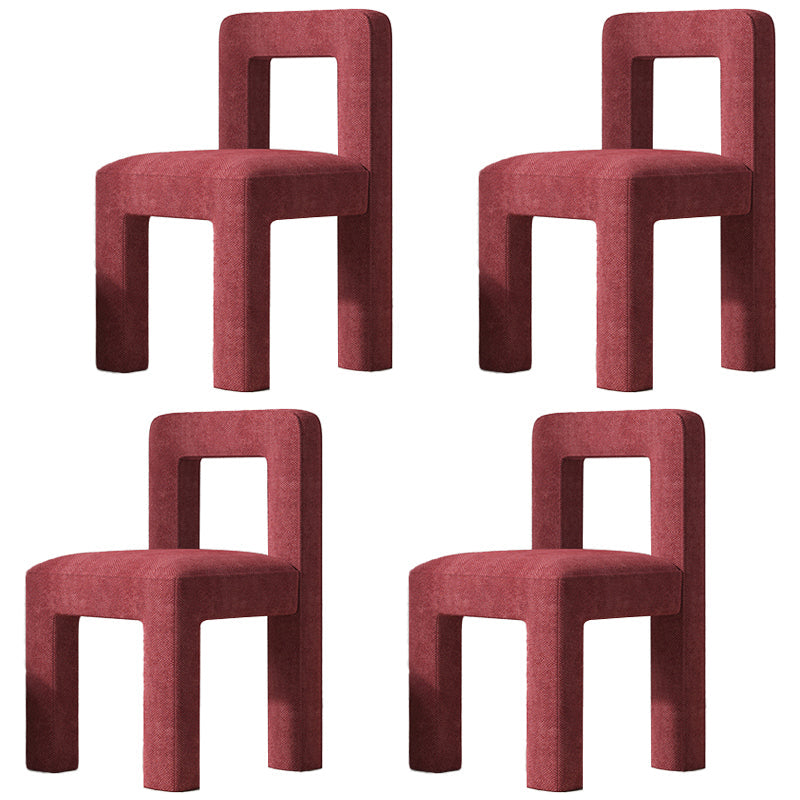 Scandinavian Style Open Back Dining Side Chair Linen Fabric Armless Dining Chairs Red 4 Piece Set Clearhalo ' kitchen&dining_furn' 'Dining Chairs' 'Dining Tables & Seating' 'dining_chair' 'furn' 'furn_dining_chair' 'Furniture' 'furniture_dining_chair' 'Kitchen & Dining Furniture' 'kitchen' 4098083