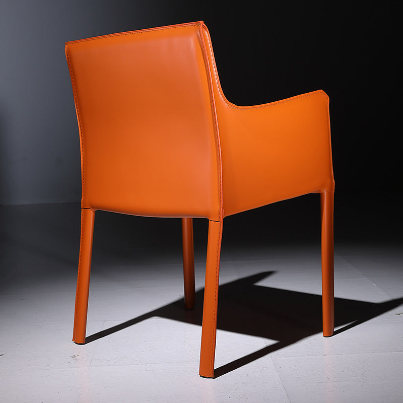 Designer Style Home Saddle Leather Arm Chair Matte Finish Solid Back Single Dining Chair Clearhalo ' kitchen&dining_furn' 'Dining Chairs' 'Dining Tables & Seating' 'dining_chair' 'furn' 'furn_dining_chair' 'Furniture' 'furniture_dining_chair' 'Kitchen & Dining Furniture' 'kitchen' 4098134