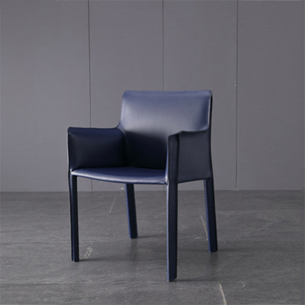 Designer Style Home Saddle Leather Arm Chair Matte Finish Solid Back Single Dining Chair Dark Blue Clearhalo ' kitchen&dining_furn' 'Dining Chairs' 'Dining Tables & Seating' 'dining_chair' 'furn' 'furn_dining_chair' 'Furniture' 'furniture_dining_chair' 'Kitchen & Dining Furniture' 'kitchen' 4098135